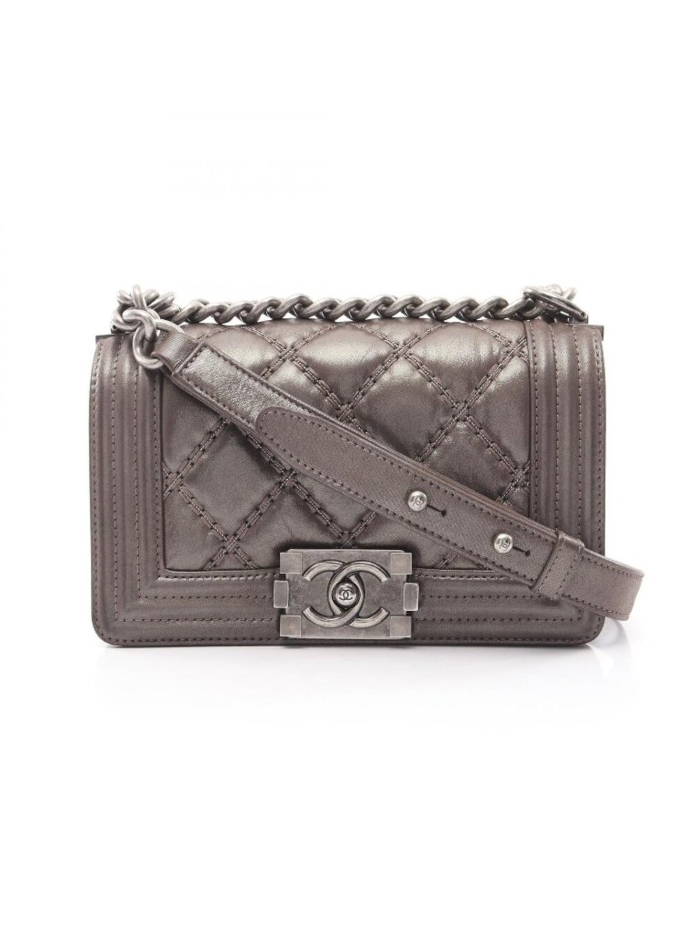Chanel Shoulder Bag Boy Small Gray Calfskin Chain